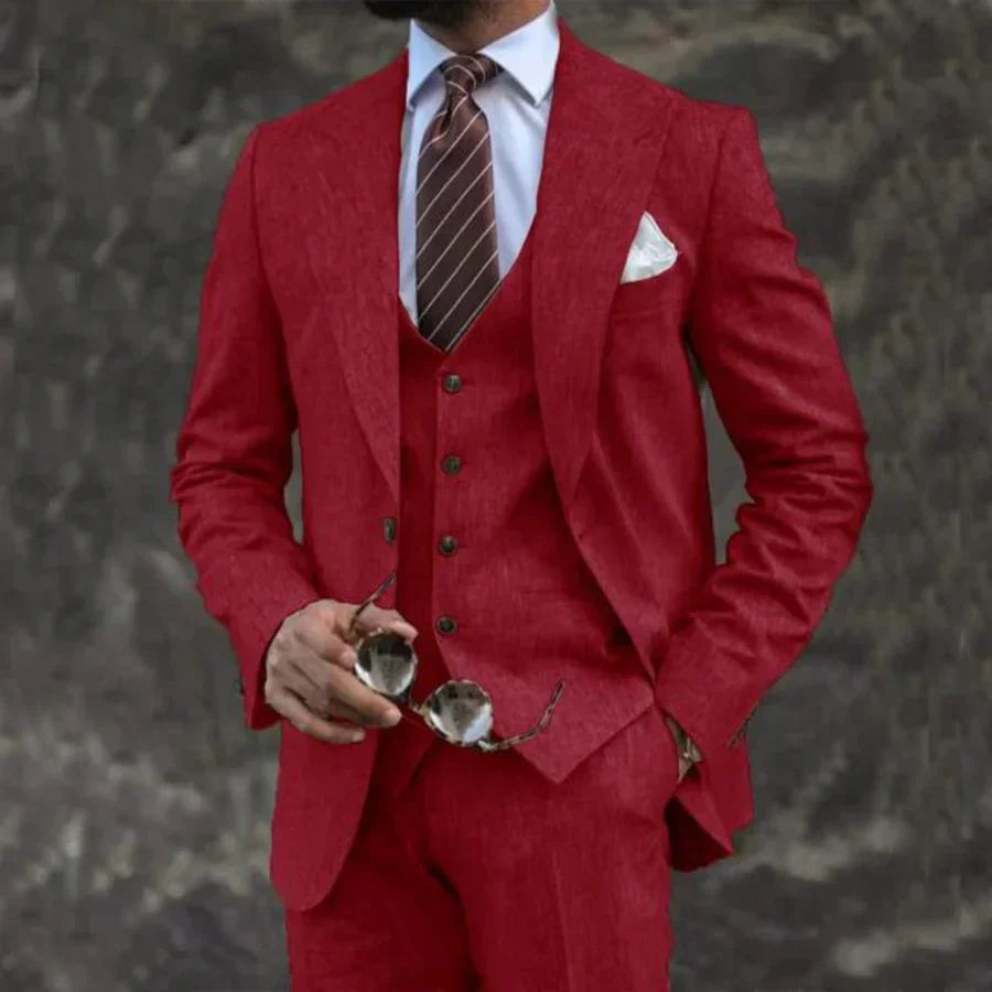 Men’s Three-Piece Suit – Tailored Fit – Breathable Blend – Notched Lapel Formal Set