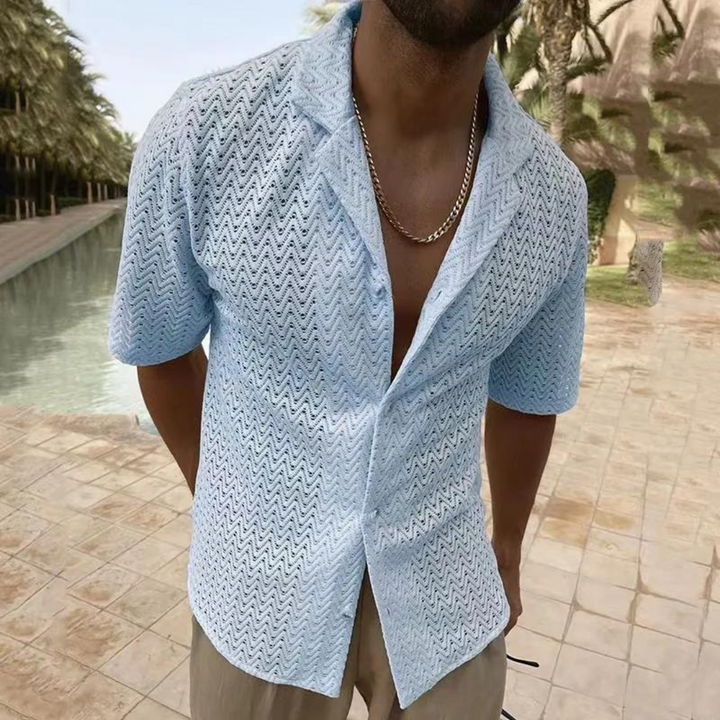 Men’s Polo Shirt - Soft Knit - Relaxed Fit - Textured Zigzag Design - Short Sleeve