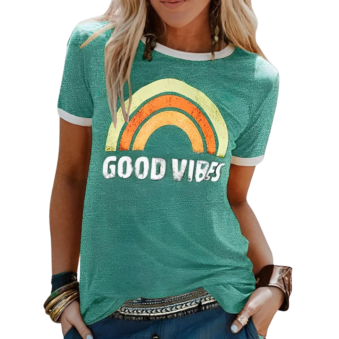 Women’s T-Shirt – Relaxed Fit – Soft Knit – Graphic Front – Ribbed Trim Casual Style