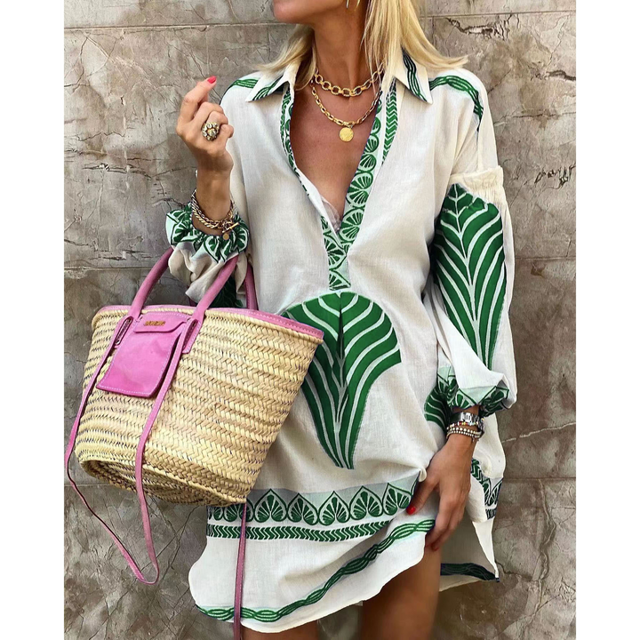 Women’s Mini Dress – Relaxed Fit – V-Neck – Breathable Blend