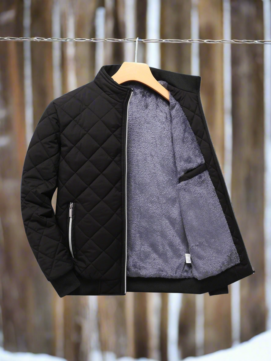 Men’s Bomber Jacket – Quilted Design – Soft Lining – Ribbed Trim – Zipper Closure