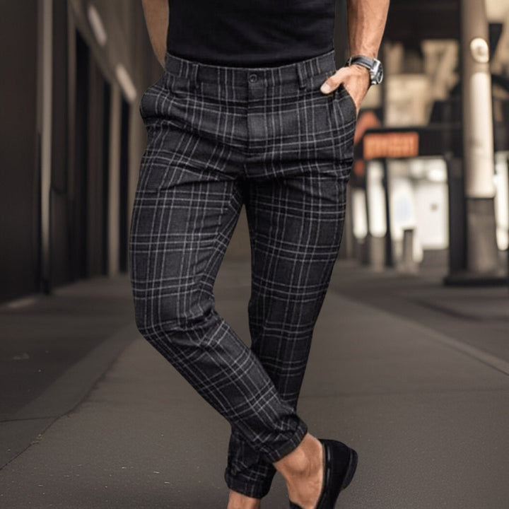 Men's Chino Pants - Slim Fit - Full Length - Plaid Pattern
