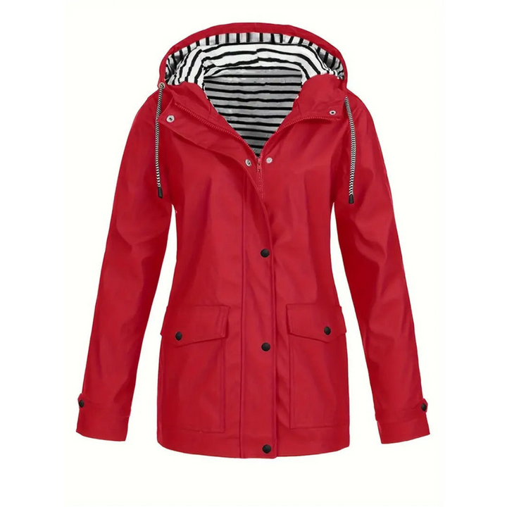Women’s Raincoat – Relaxed Fit – Adjustable Hood – Button Front – Mid-Length Waterproof