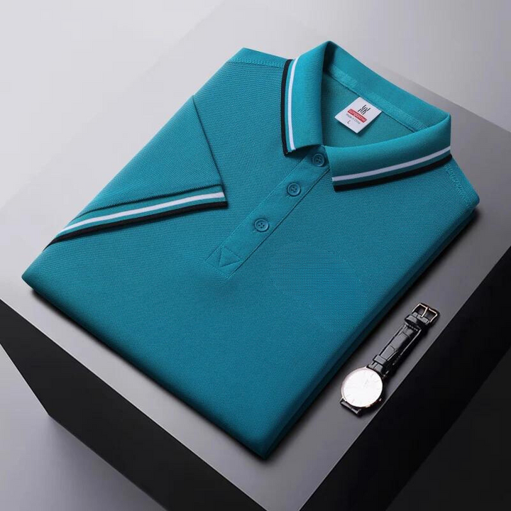 Men’s Polo Shirt - Breathable Blend - Regular Fit - Striped Collar Casual Style