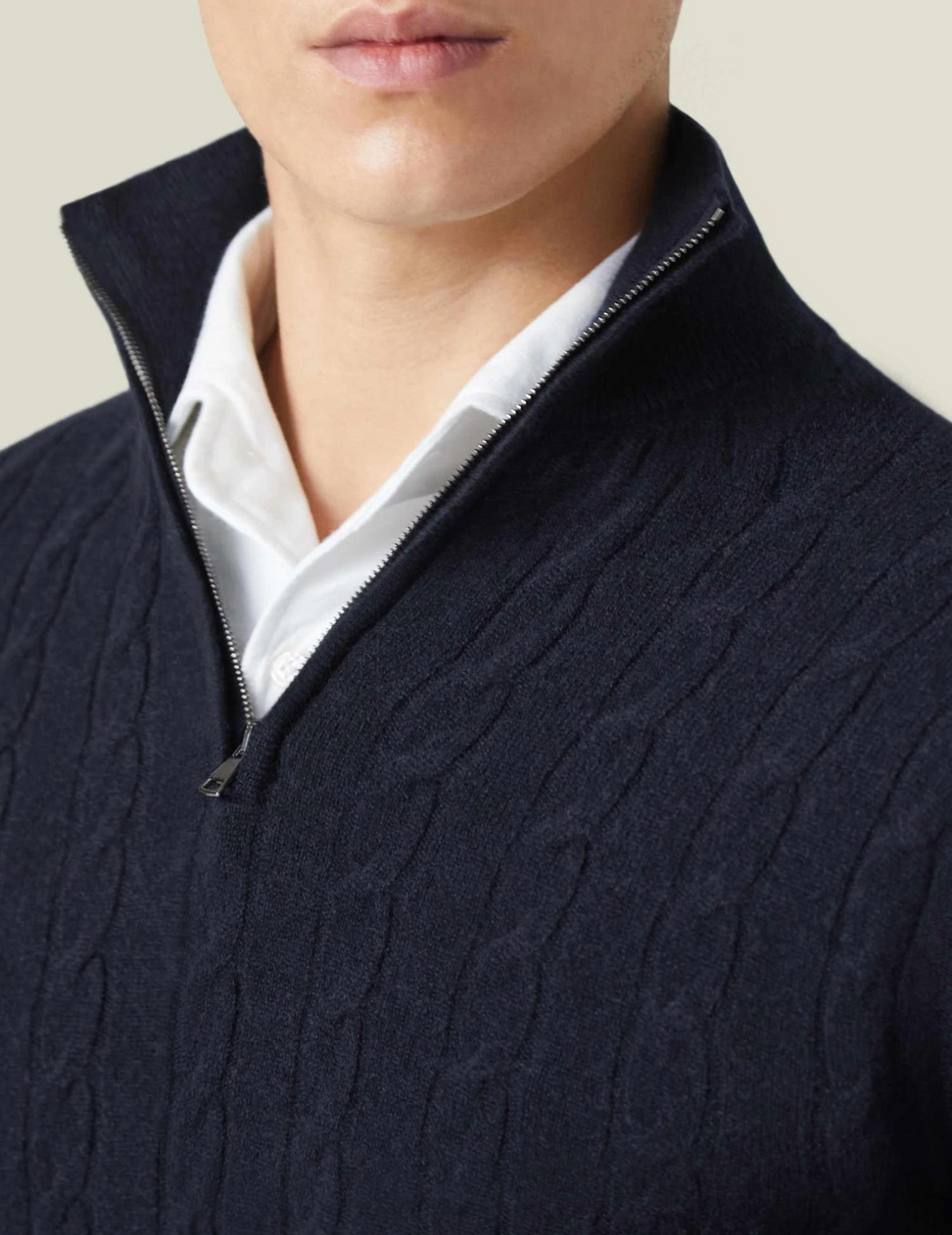 Men’s Sweater – Wool Blend – Cable Knit – Half Zip – Stand Collar – Smart Casual Fit