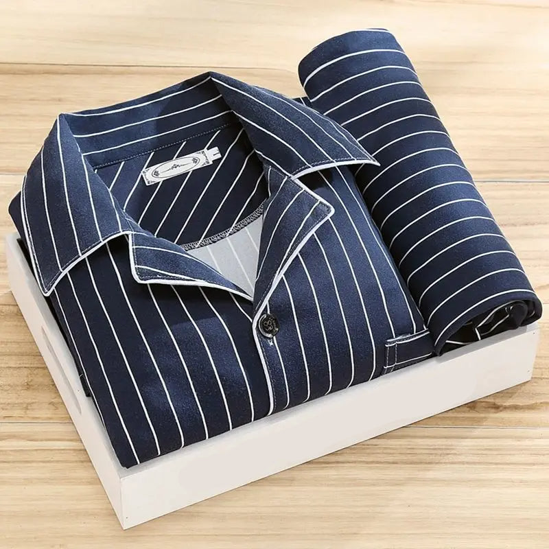 Men’s Pajama Set – Relaxed Fit – Soft Cotton – Long Sleeve Button-Up – Full Length