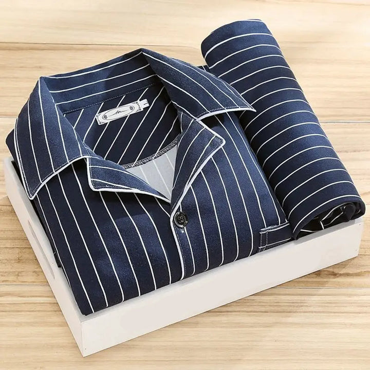 Men’s Pajama Set – Relaxed Fit – Soft Cotton – Long Sleeve Button-Up – Full Length