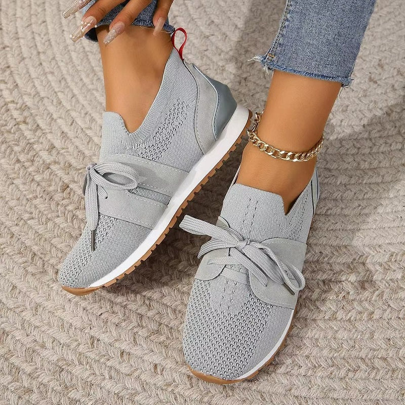 Women’s Knit Sneakers - Breathable Soft Fabric - Lace-Up Comfort Fit - Casual Style