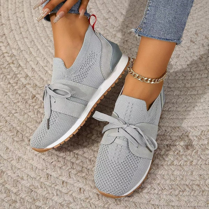Women’s Knit Sneakers - Breathable Soft Fabric - Lace-Up Comfort Fit - Casual Style