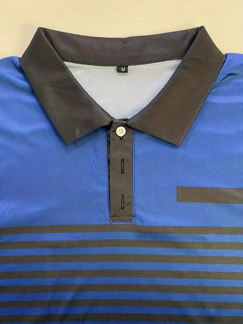 Men’s Polo Shirt – Slim Fit – Striped Chest Design – Short Sleeve Breathable