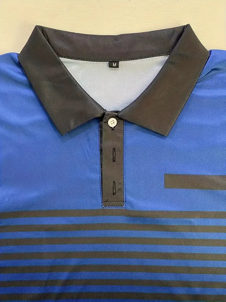 Men’s Polo Shirt – Slim Fit – Striped Chest Design – Short Sleeve Breathable