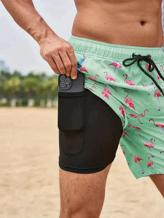 Men’s Swim Trunks – Quick-Dry Breathable Blend – Mid-Thigh Fit – Inner Compression Liner