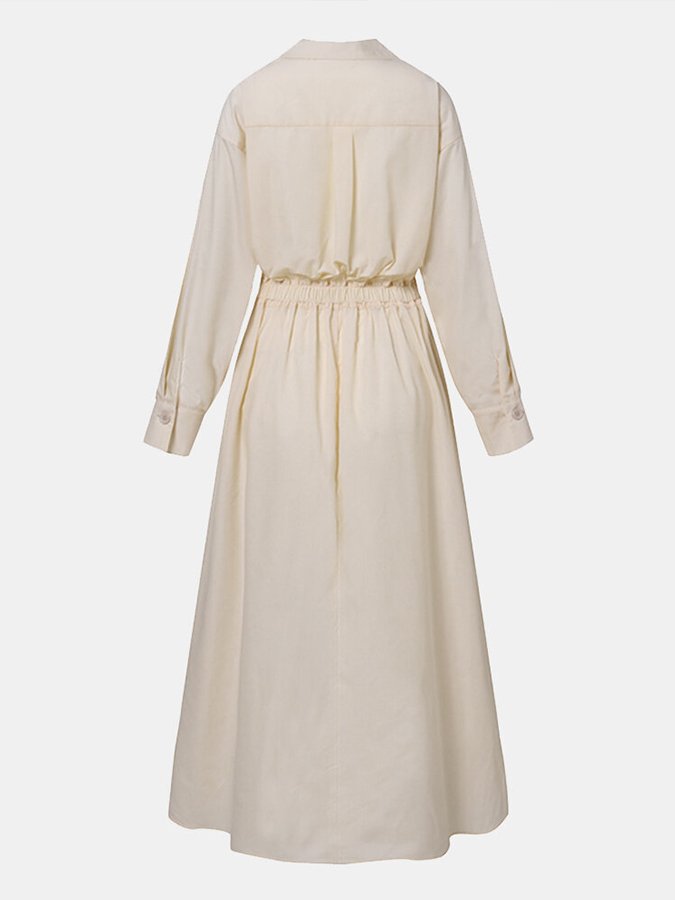 Women's Shirt Dress - Cotton Blend - Long Sleeve - Button Front - Cinched Waist Elegant Fit
