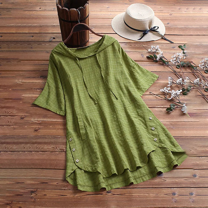 Women’s T-Shirt – Relaxed Fit – Soft Breathable Blend – Round Neck – Drawstring Detail