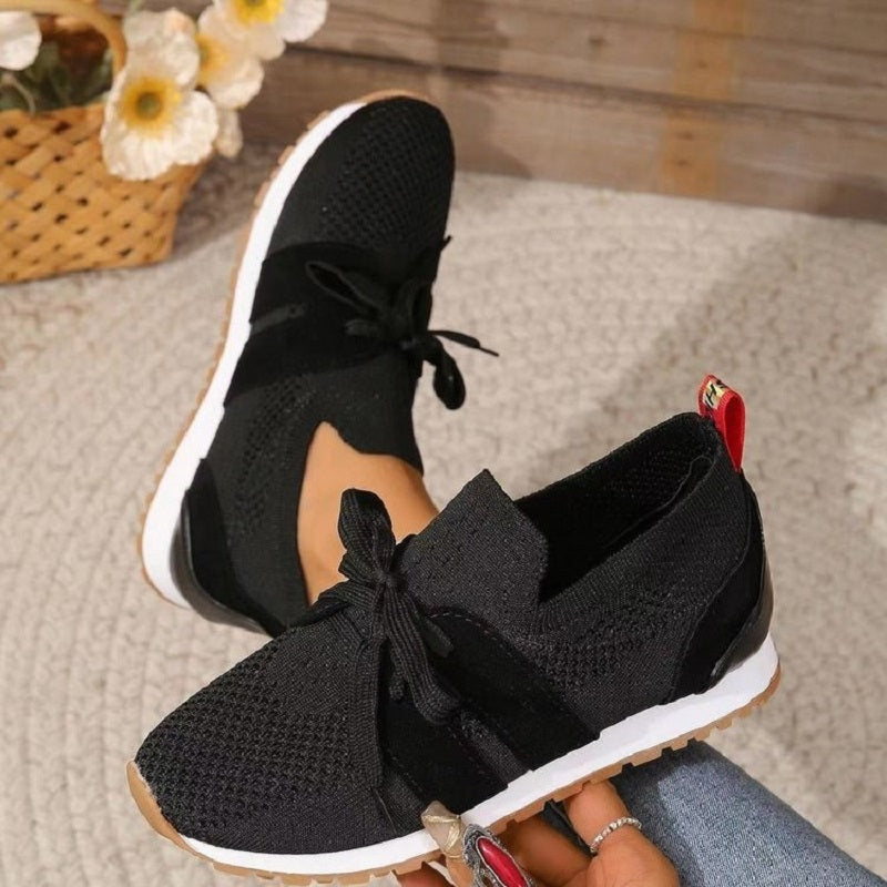 Women’s Knit Sneakers - Breathable Soft Fabric - Lace-Up Comfort Fit - Casual Style