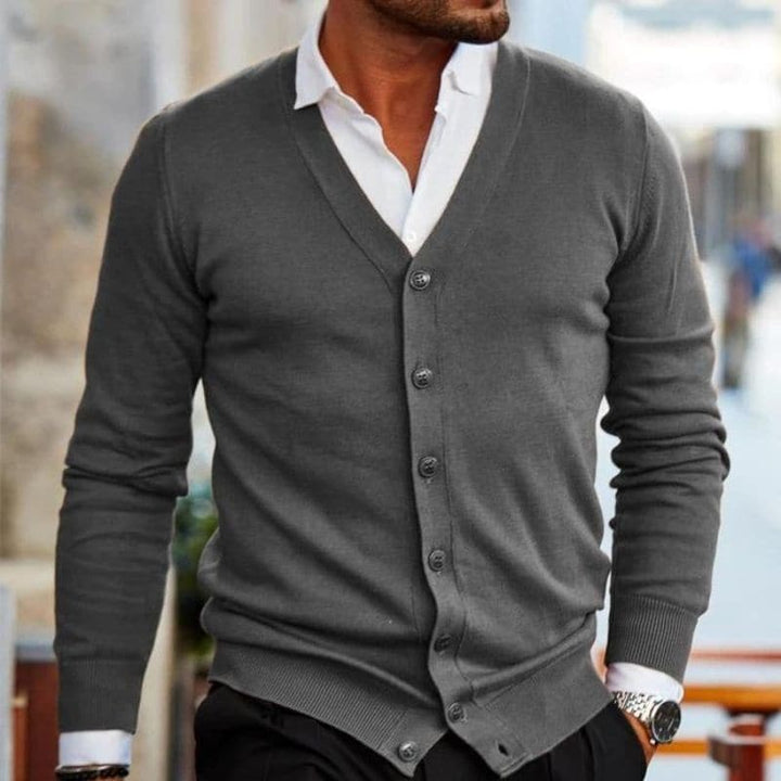 Men's Cardigan - Soft Knit - V-Neck - Button Front - Regular Fit - Ribbed Hem & Cuffs