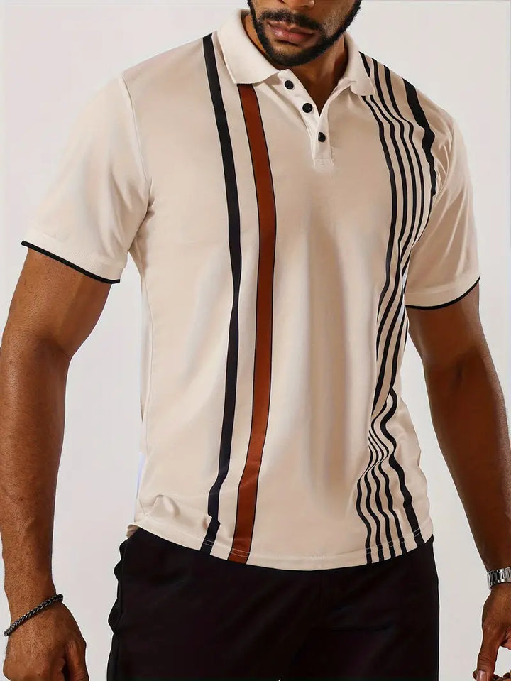 Men’s Polo Shirt - Regular Fit - Vertical Stripe Design - Button Placket Smart Casual