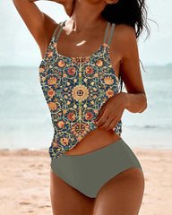Women’s Bikini Set – Modest Tankini Top – Dual Strap – Breathable Stretch Blend