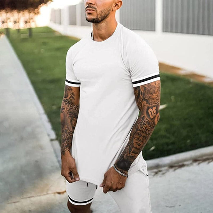 Men’s Athletic Set – Slim Fit – Breathable Stretch Blend – Short Sleeve Top & Shorts