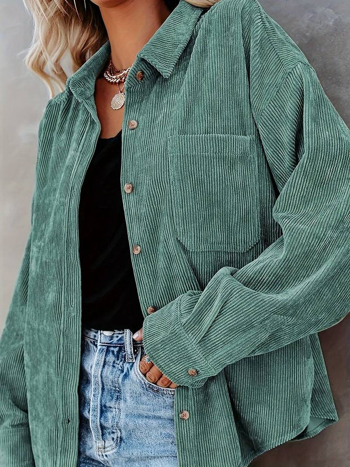 Women’s Corduroy Shirt - Oversized Fit - Long Sleeve Button-Up - Casual Ribbed Texture