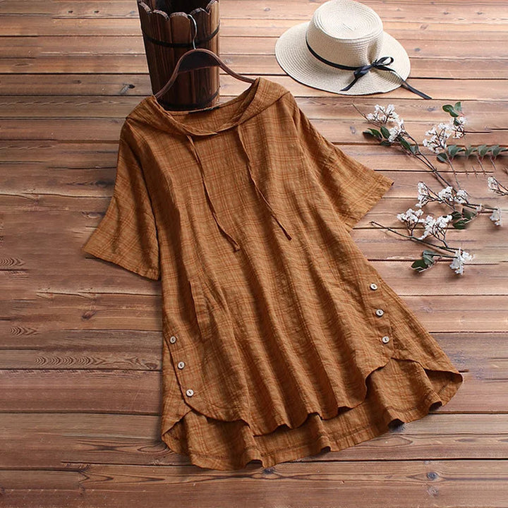 Women’s T-Shirt – Relaxed Fit – Soft Breathable Blend – Round Neck – Drawstring Detail