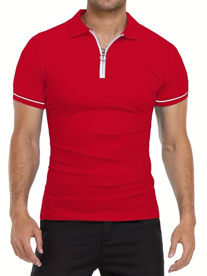 Men’s Polo Shirt - Zipper Neckline - Short Sleeve - Breathable Casual Wear