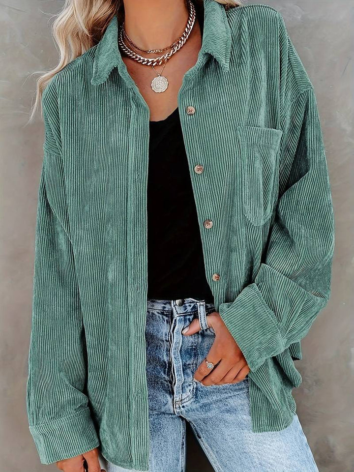 Women’s Corduroy Shirt - Oversized Fit - Long Sleeve Button-Up - Casual Ribbed Texture