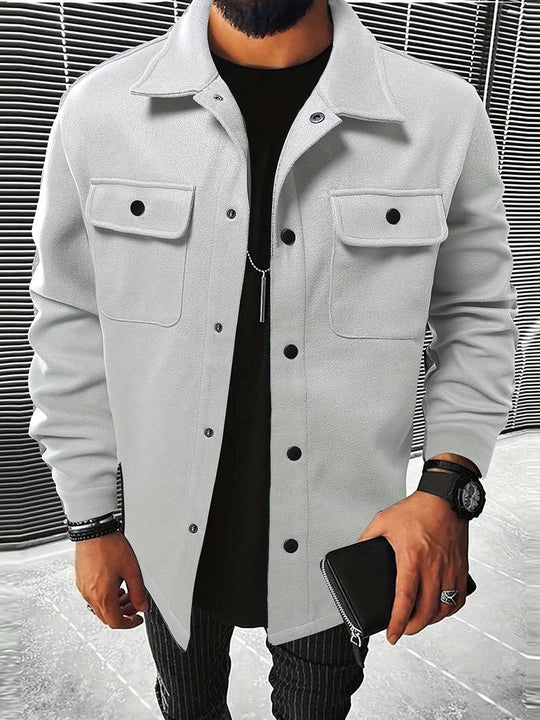 Men’s Button-Down Jacket – Structured Fit – Luxury Fabric – Chest Pockets – Casual Layer