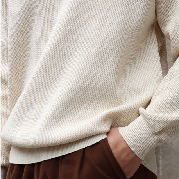 Men’s Knit Pullover Top – Relaxed Fit – Waffle Texture – Buttonless V-Collar – Long Sleeve