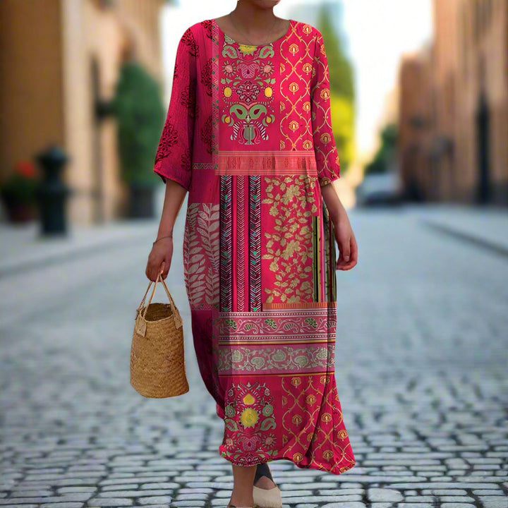 Women’s Kaftan Dress - Natural Fibers - Relaxed Fit - Flowy Boho Silhouette - Ankle Length