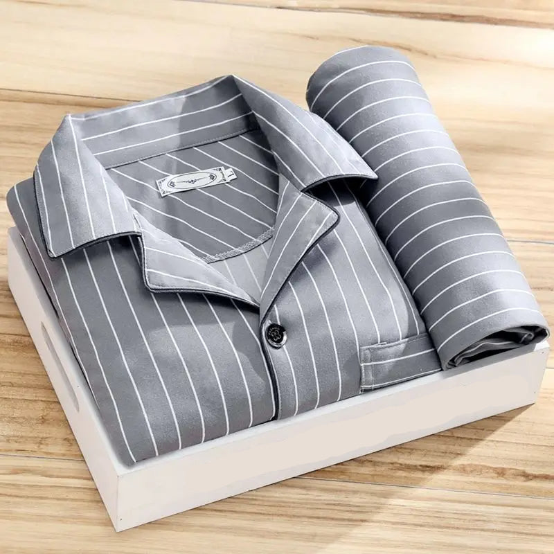 Men’s Pajama Set – Relaxed Fit – Soft Cotton – Long Sleeve Button-Up – Full Length