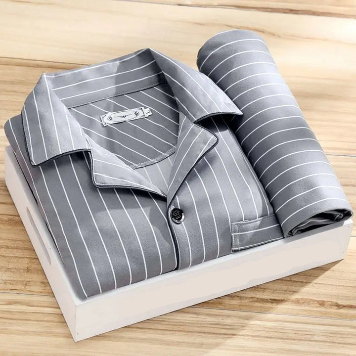 Men’s Pajama Set – Relaxed Fit – Soft Cotton – Long Sleeve Button-Up – Full Length