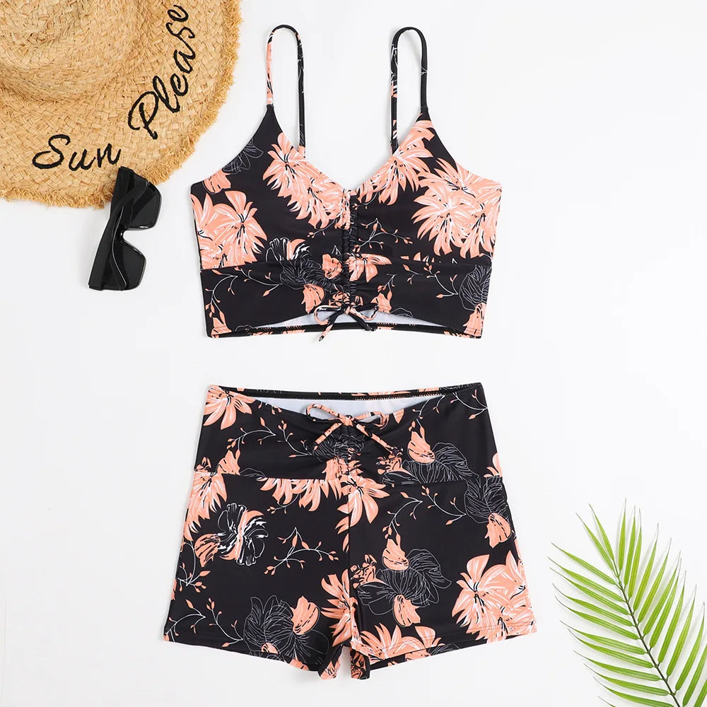 Women’s Bikini Set – Ruched Bralette Top – High Waist – Stretch Breathable Fabric