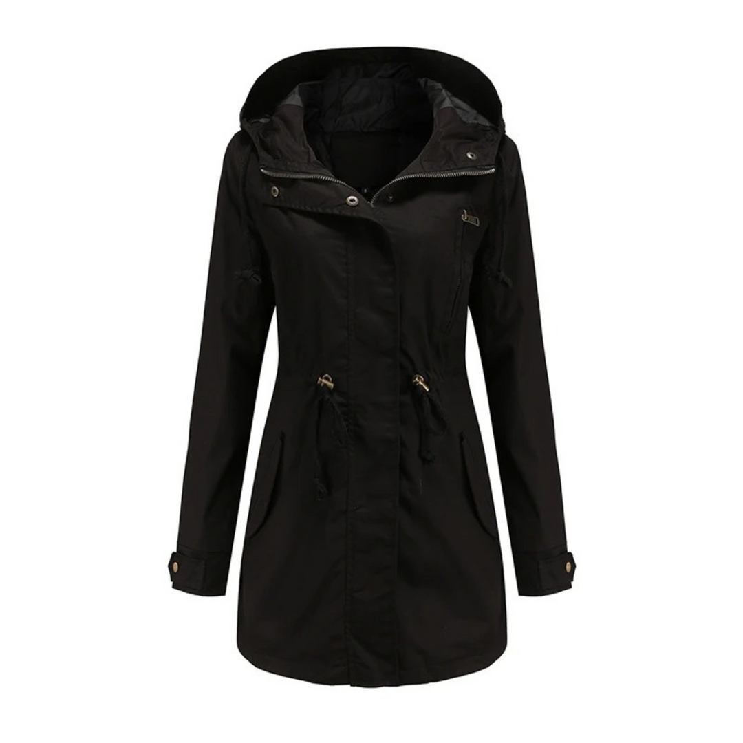 Women's Utility Jacket - Hooded - Adjustable Waist - Zipper Closure - Snap-Button Cuffs
