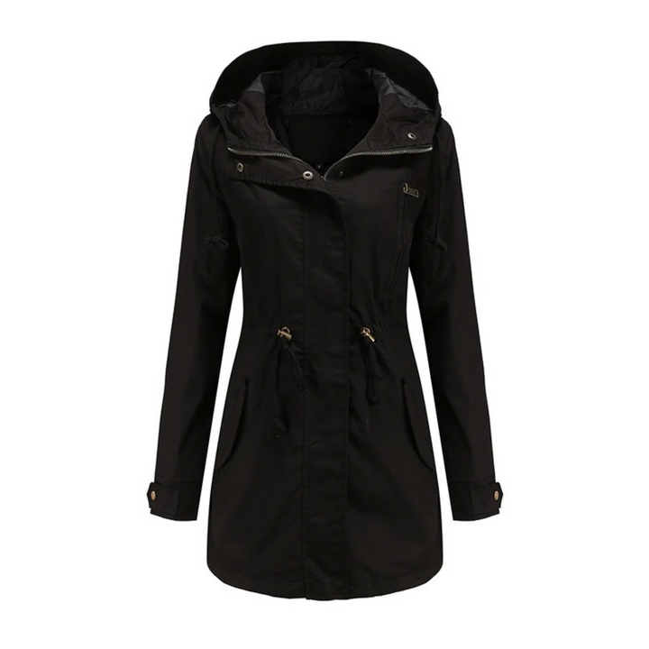 Women's Utility Jacket - Hooded - Adjustable Waist - Zipper Closure - Snap-Button Cuffs