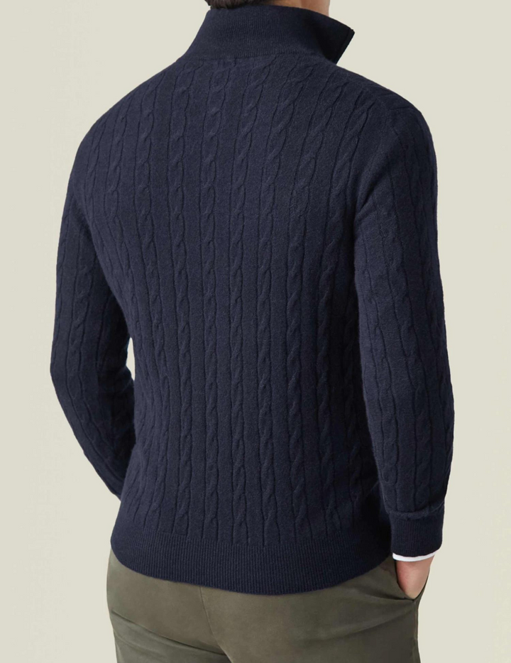 Men’s Sweater – Wool Blend – Cable Knit – Half Zip – Stand Collar – Smart Casual Fit
