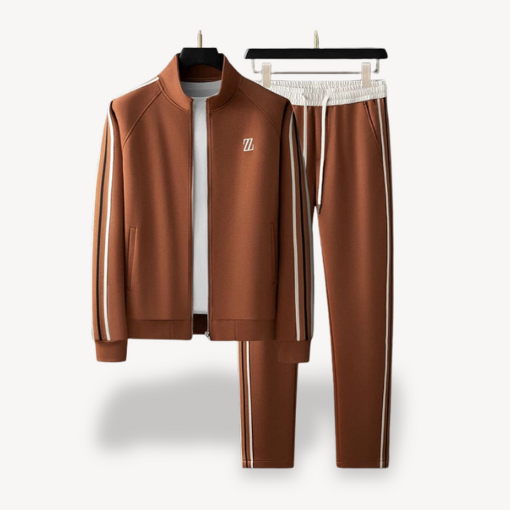 Men’s Tracksuit Set - Slim Fit - Sporty Side Stripes - Zipper Jacket & Drawstring Pants