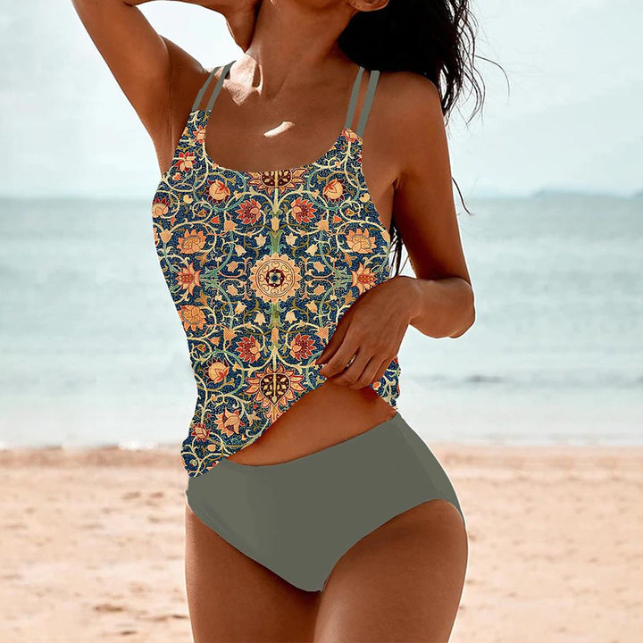Women’s Tankini Swimsuit – Adjustable Strap Top – Scoop Neck – Bikini Bottom Set