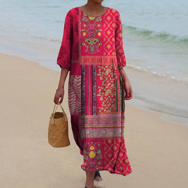 Women’s Kaftan Dress - Natural Fibers - Relaxed Fit - Flowy Boho Silhouette - Ankle Length