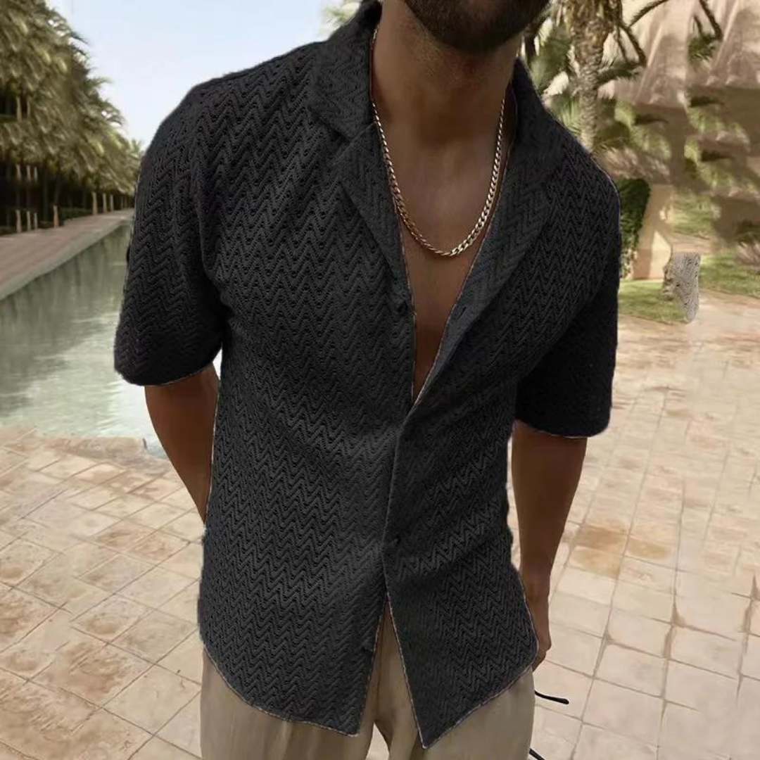 Men’s Polo Shirt - Soft Knit - Relaxed Fit - Textured Zigzag Design - Short Sleeve
