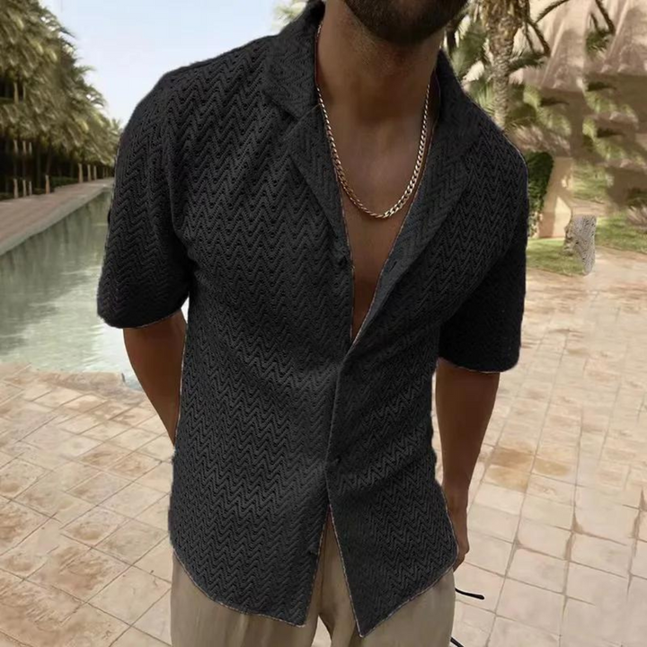 Men’s Polo Shirt - Soft Knit - Relaxed Fit - Textured Zigzag Design - Short Sleeve