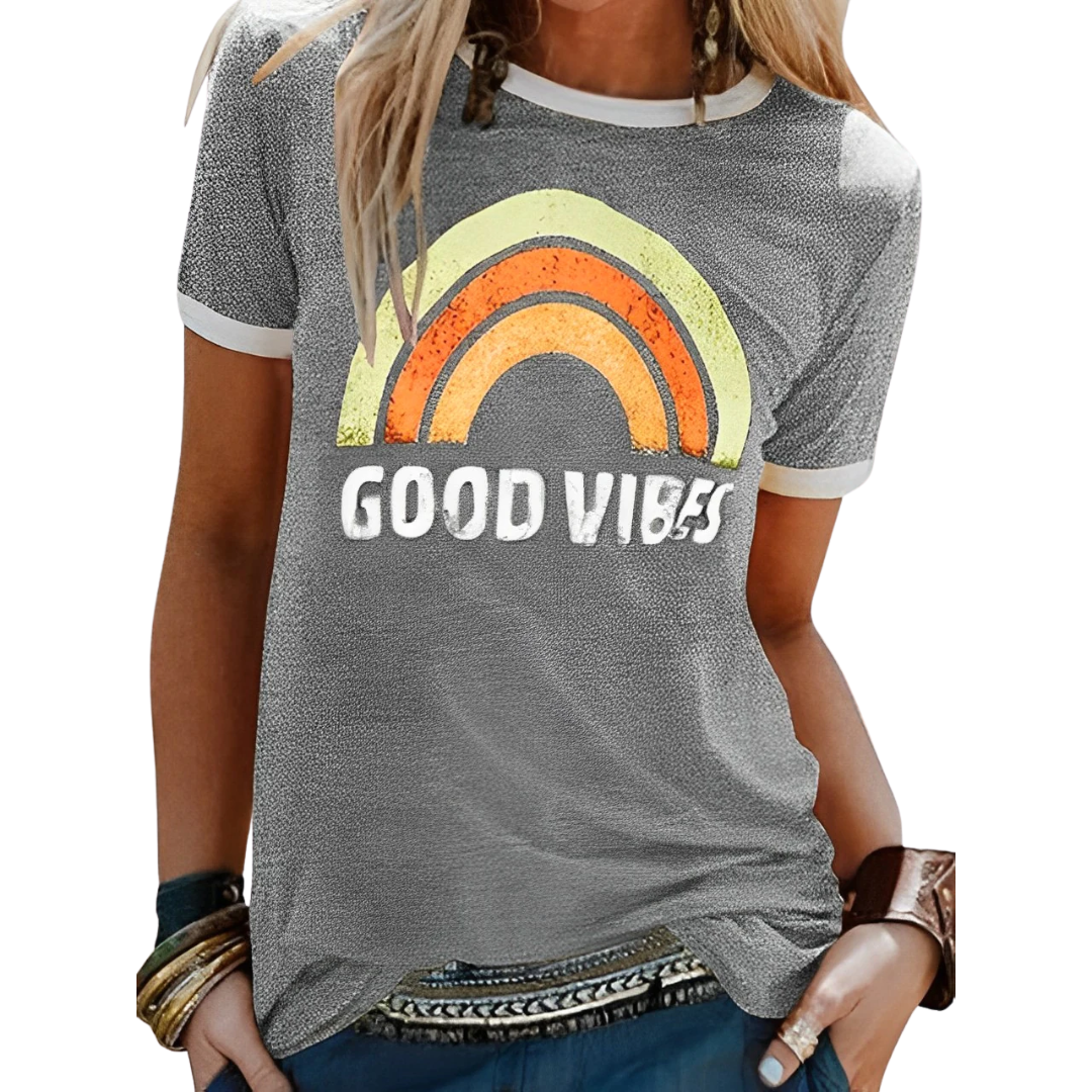 Women’s T-Shirt – Relaxed Fit – Soft Knit – Graphic Front – Ribbed Trim Casual Style
