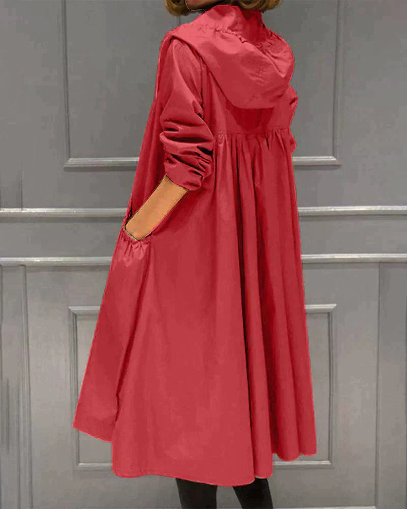 Women’s Hooded Jacket – Relaxed Fit – Knee Length – Zip Front – Casual Wear