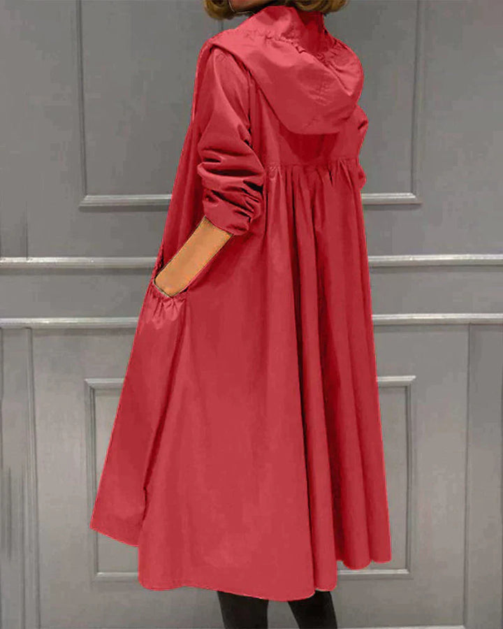 Women’s Hooded Jacket – Relaxed Fit – Knee Length – Zip Front – Casual Wear