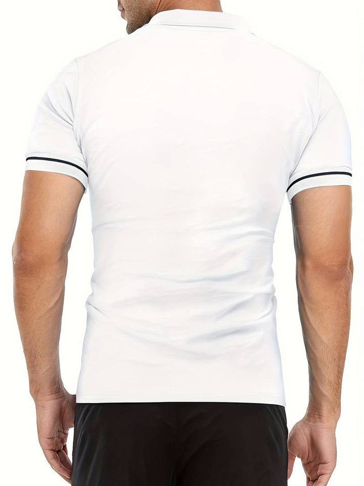 Men’s Polo Shirt - Zipper Neckline - Short Sleeve - Breathable Casual Wear