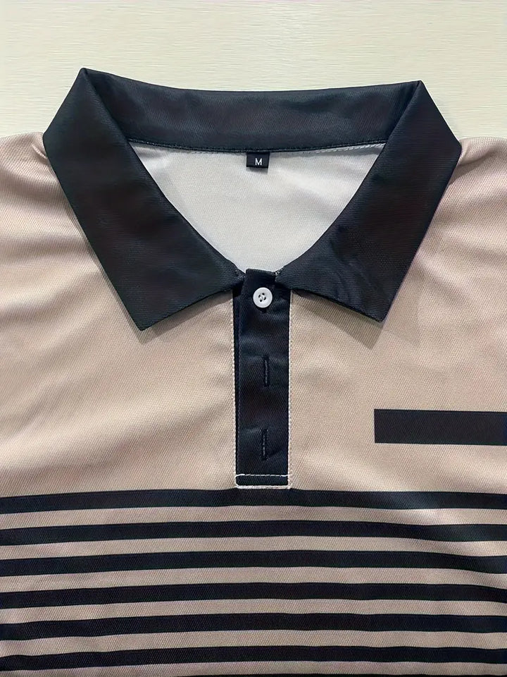 Men’s Polo Shirt – Slim Fit – Striped Chest Design – Short Sleeve Breathable