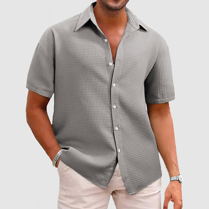 Men’s Short Sleeve Shirt - Relaxed Fit - Soft Waffle Knit - Button-Up Casual Style