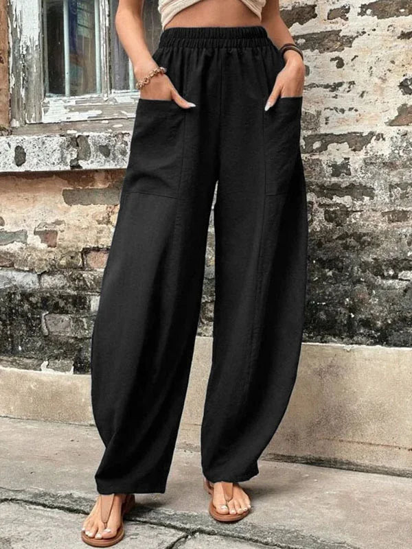 Women’s Wide-Leg Trousers – Relaxed Fit – Full Length – Breathable Blend – Elastic Waist