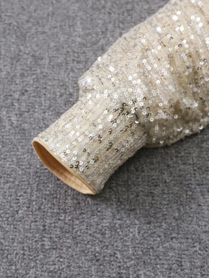 Women’s Mini Dress - Sequin Embellished - Loose Fit - Long Sleeve Elegant Party Wear