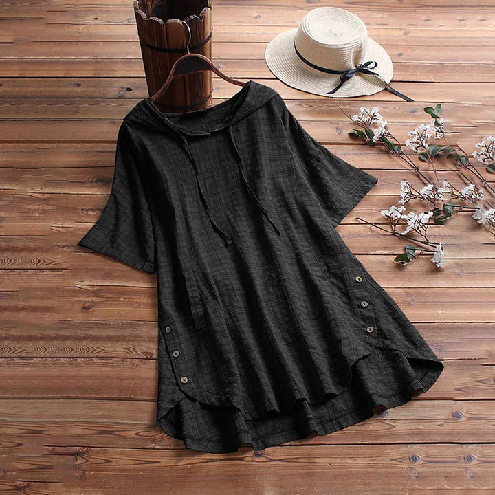 Women’s T-Shirt – Relaxed Fit – Soft Breathable Blend – Round Neck – Drawstring Detail